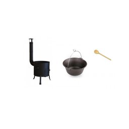 Set ceaun din fonta 10,8 L cu soba 31 cm si lingura din lemn 40 cm