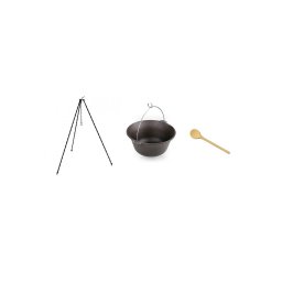 Set ceaun din fonta 22 L cu suport trepied 1,5 m si lingura lemn 50 cm