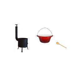 Set ceaun din fonta emailata 15 L cu soba 36 cm si lingura de lemn 40 cm