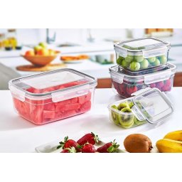 Set 4 caserole alimentare ermetice Embox, 400-2500 ml, cu capac