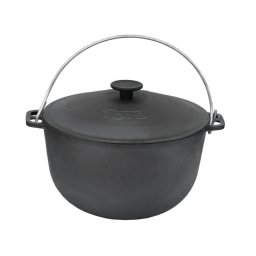 Ceaun din fonta cu capac din fonta 10L, pentru foc deschis si aragaz