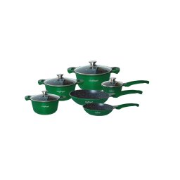 Set de vase Cheffinger 10 piese antiaderente, aluminiu turnat, verde, inductie