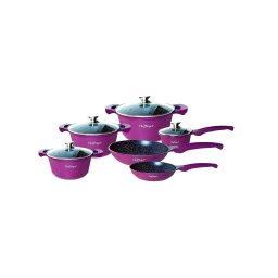 Set de vase Cheffinger 10 piese, antiaderent marmura, pentru inductie, mov
