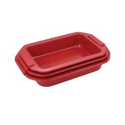 Set 3 tavi de cuptor antiaderente cu acoperire marmura, rosu, Royalty Line