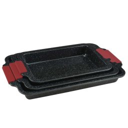 Set 3 tavi de copt antiaderente cu manere din silicon, Royalty Line