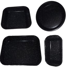 Set 4 tavi de copt Royalty Line antiaderente, cu strat marmorat, pentru prajituri si pizza