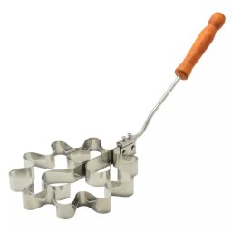 Forma pentru prajituri tip trandafir din inox cu maner lung din lemn, 15 cm