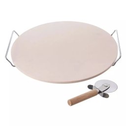 Piatra ceramica pentru copt pizza 33 cm cu taietor, rezistenta pana la 800°C