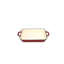 Tava din fonta emailata rosie 33,5x22,5x7 cm, cu manere, Perfect Home