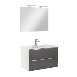 Set mobilier baie suspendat Leziter Vario Trim 80 cm, alb-antracit, cu lavoar si oglinda