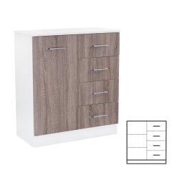 Comoda Leziter Miami stejar York-alb, 1 usa si 4 sertare, 80x92 cm