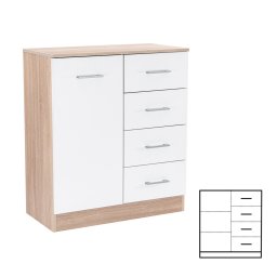 Comoda Leziter Miami 80x92 cm, 1 usa si 4 sertare, alb cu stejar Sonoma