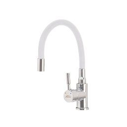 Baterie mixer Leziter Corin pentru chiuveta, gura flexibila 360°, alb/crom