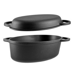 Tava ovala din fonta 2în1 cu capac, 37,5x26 cm, manere laterale