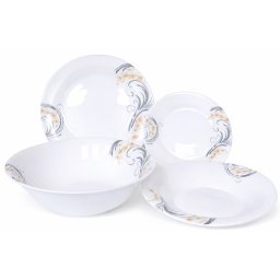 Set de masa OPAL din portelan, 19 piese, pentru 6 persoane, roz-gri, rotund
