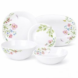 Set de masa OPAL din portelan, patrat, 20 piese, Flori de Pajiste (6 persoane)