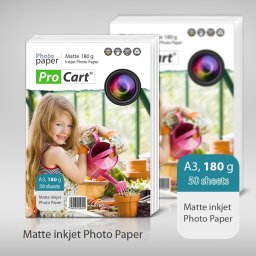 Hartie foto mata A3 180g, 50 coli, pentru imprimante inkjet Procart