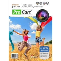 Hartie foto A3 fata-verso mata 250 g, pentru imprimante inkjet, 50 coli