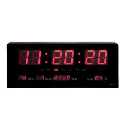 Ceas digital de perete cu LED rosu, calendar, termometru si 8 alarme, 36x15 cm