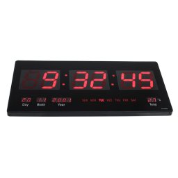 Ceas digital de perete cu afisaj LED rosu, calendar si temperatura, negru
