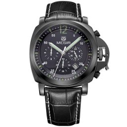Ceas barbatesc Megir quartz cu indicatoare fosforescente, cadran 4,3 cm si curea din piele