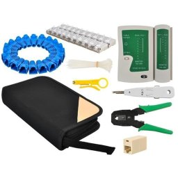 Trusa instrumente retea LAN cu tester RJ45, cleste sertizare si husa