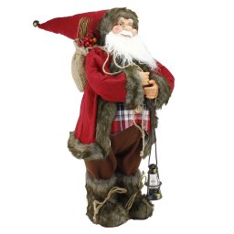Figurina Mos Craciun handmade 60 cm cu felinar si sac de cadouri, decor autentic