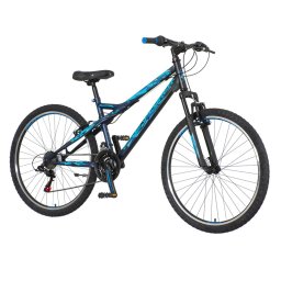 Bicicleta MTB Explorer 26 inch, 18 viteze Shimano, V-Brake, suspensie, albastru-negru