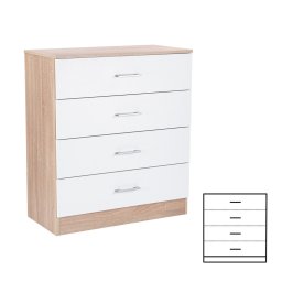 Comoda Leziter Miami cu 4 sertare, 80x92 cm, alb cu stejar Sonoma