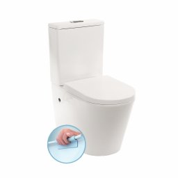 WC monobloc Leziter Paulo rimless, alb, cu evacuare jos/spate si capac soft-close