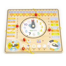 Tabla didactica interactiva din lemn Homelux cu calendar si ceas, 30x30 cm