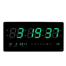 Ceas digital de perete cu LED verde, calendar si temperatura, afisaj mare