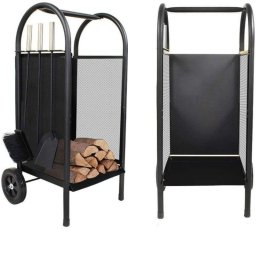 Carucior pentru transport si depozitare lemne semineu, 80 cm, otel, cu 3 accesorii, negru