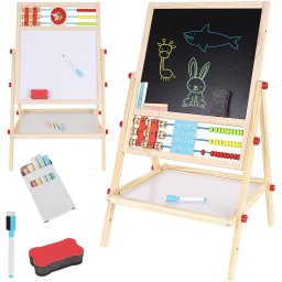 Tablita magnetica educativa din lemn, 2 fete, cu socotitoare si accesorii 29x32,5 cm