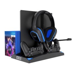 Stand vertical PS4 6-în-1 cu încarcator dual controllere si ventilatoare racire