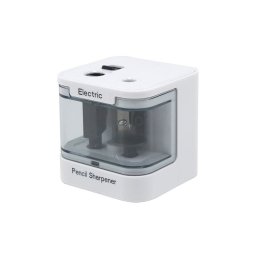 Ascutitoare electrica dubla pentru creioane, alimentare USB sau baterii, alba 7x7x7 cm