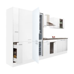 Mobila de bucatarie modulara Leziter Yorki 360 cm, alb satinat, cu rafturi