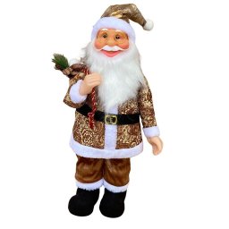 Figurina decorativa Mos Craciun auriu, 60 cm, cu sac de cadouri