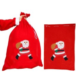 Sac pentru cadouri de Craciun cu figurina si snur, 40x60 cm, rosu