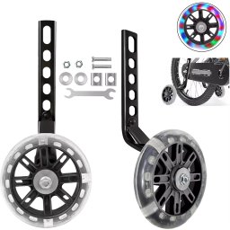 Roti ajutatoare pentru bicicleta cu LED multicolor, reglabile 12–20 inch, set 2 buc