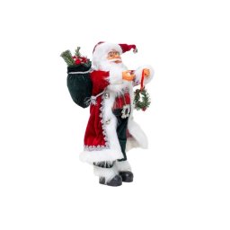 Decoratiune Mos Craciun 60 cm cu sac de cadouri, coronita si blanita artificiala