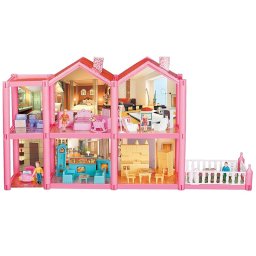 Casuta de papusi cu 6 camere si terasa, 136 accesorii, mobilier si 4 figurine