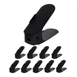 Set 10 organizatoare pantofi ajustabile pe 3 niveluri, plastic negru