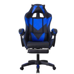 Scaun gaming ergonomic cu tetiera si suport picioare retractabil, negru-albastru