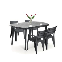 Set mobilier de gradina Curver Eljulie 4+1, grafit, masa cu orificiu umbrela