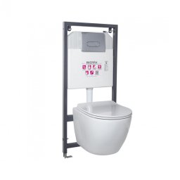 Set WC suspendat Kerra Delos cu rezervor încastrat si buton dublu crom