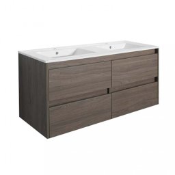Masca de baie Leziter Porto 120 cu lavoar dublu, ulm Rauna, suspendata