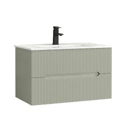 Masca lavoar baie Leziter Trent 80 cm cu lavoar ceramic, 2 sertare, verde