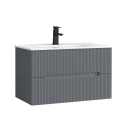 Leziter Trent masca chiuveta baie 80 cm cu lavoar ceramic, 2 sertare, gri antracit