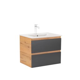 Masca chiuveta baie Leziter Vario Forte 60 cu lavoar ceramic, stejar-antracit